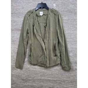 GAP Lyocell Moto Denim Jacket Womens Size S Olive Green Full Zip Long Sleeves